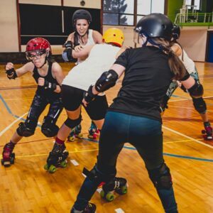 Ladies playing roller derby