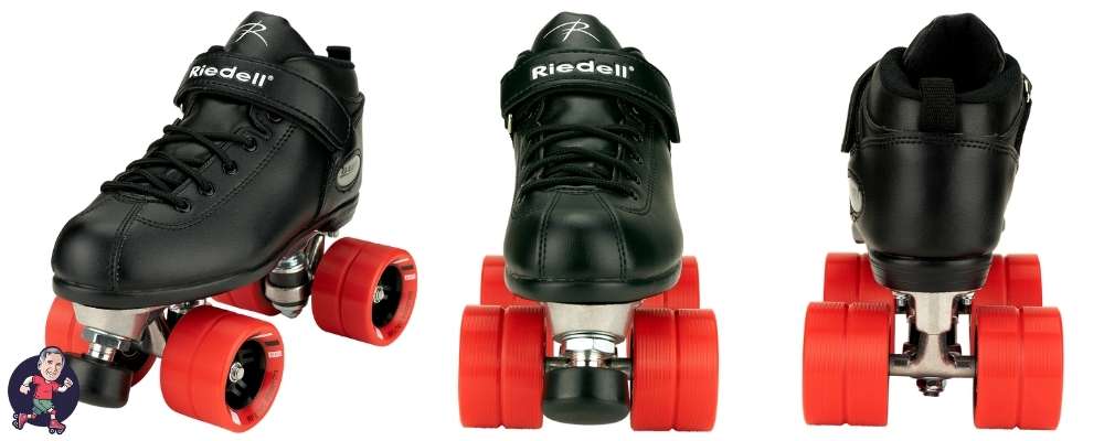 Riedell Dart Speed Skates - Black Front, Back and Profile Views